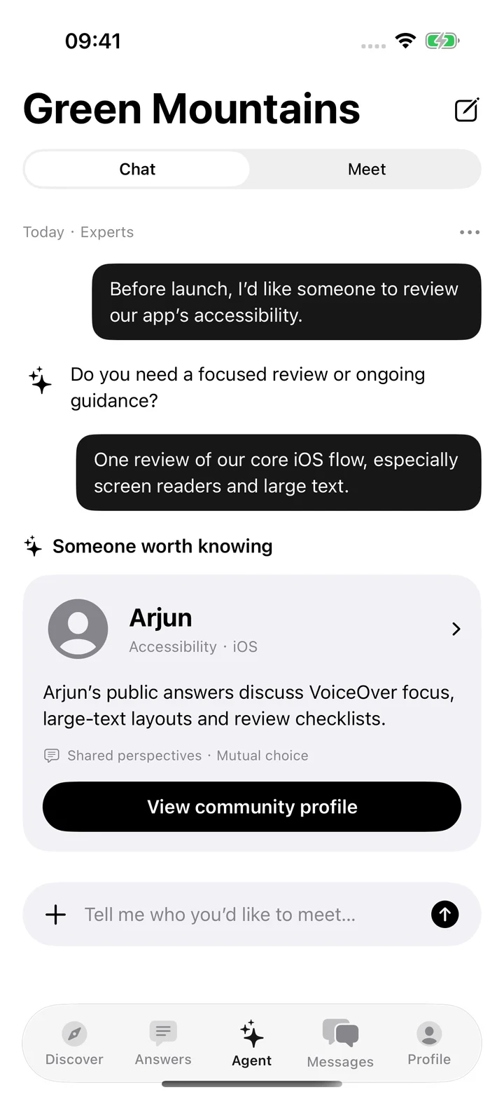 Native Green Mountains Agent: Experts conversation and Arjun suggestion