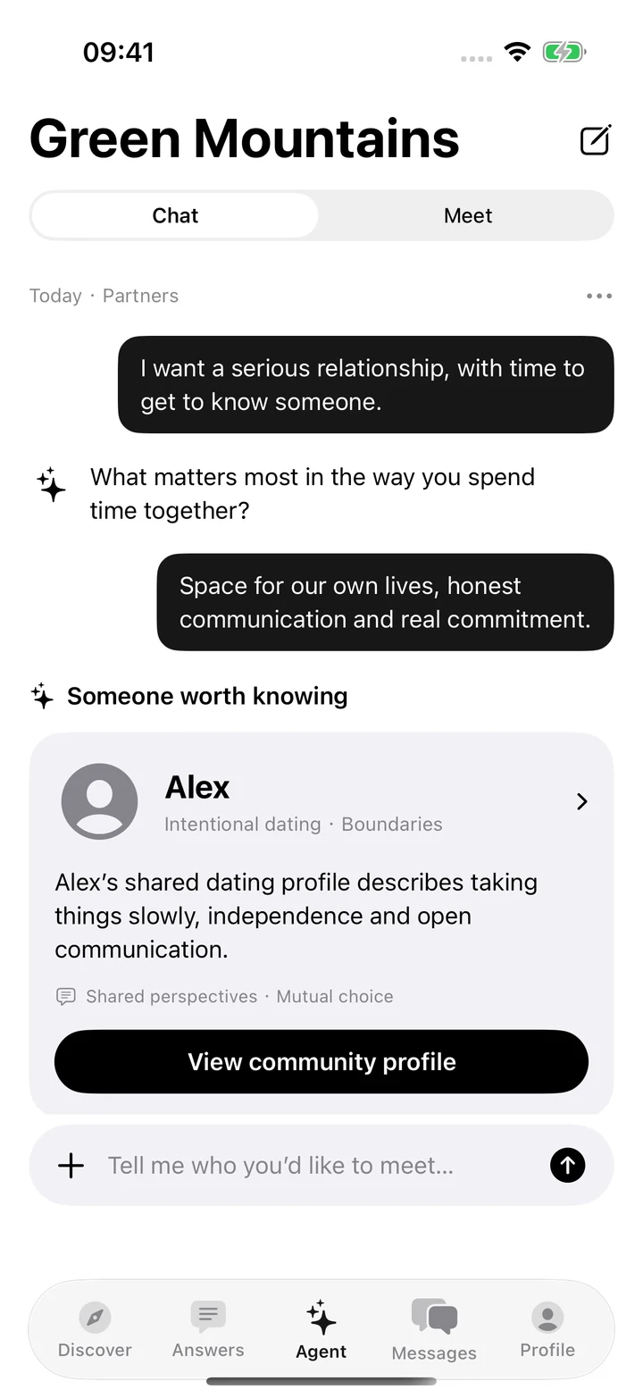 Native Green Mountains Agent: Partners conversation and Alex suggestion