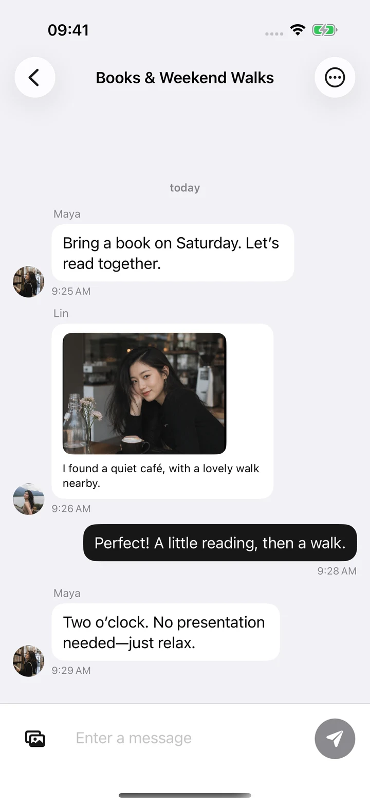 Green Mountains: Books & Weekend Walks group conversation, including a photo